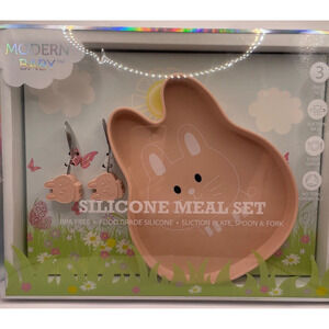 BPA Free -Modern Baby 3 Piece Silicone Easter Bunny Meal Set New